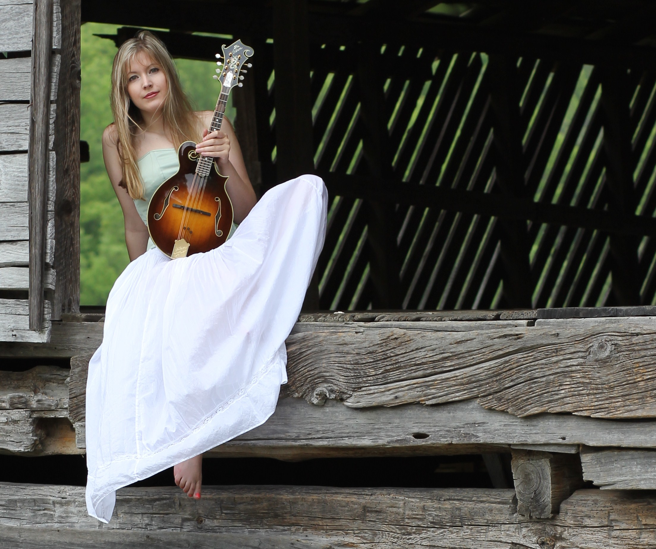 Ashley Lewis in the historic Hiram Caldwell Barn in Cataloochee