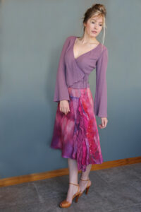 Ashley Lewis wearing a custom created wool fiber art skirt by Natasha Lehrer Lewis