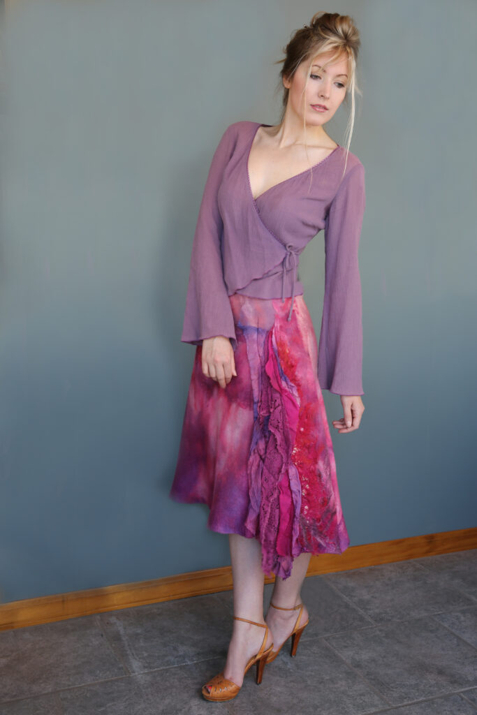 Ashley Lewis wearing a custom created wool fiber art skirt by Natasha Lehrer Lewis